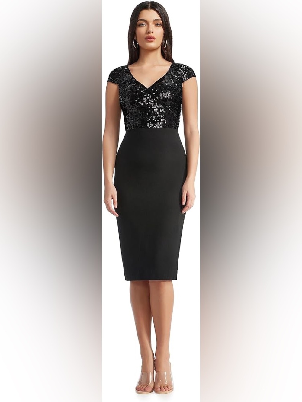 Dress the Population Black Sequin V-Neck Cocktail Dress XS NWT